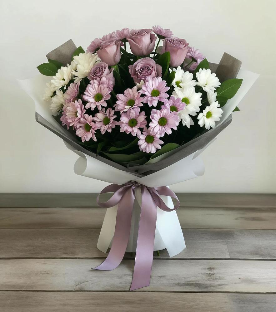 Букет цветов из: Хризантемы и Розы в Бояркино