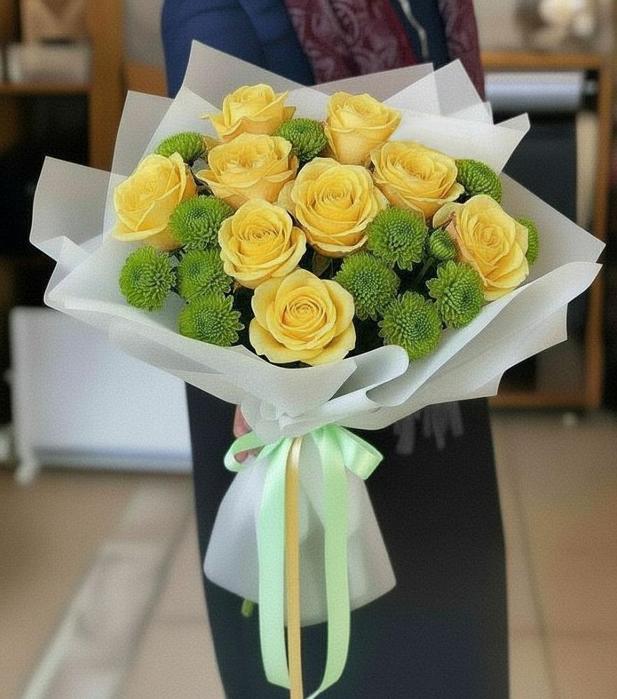 Букет цветов из: Хризантемы и Розы в Бояркино