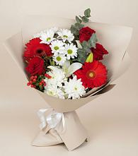 Букет цветов из:  Розы, Хризантемы, Герберы и Лилии в Бояркино