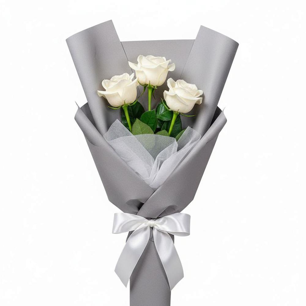 Букет 3 белые розы в Бояркино